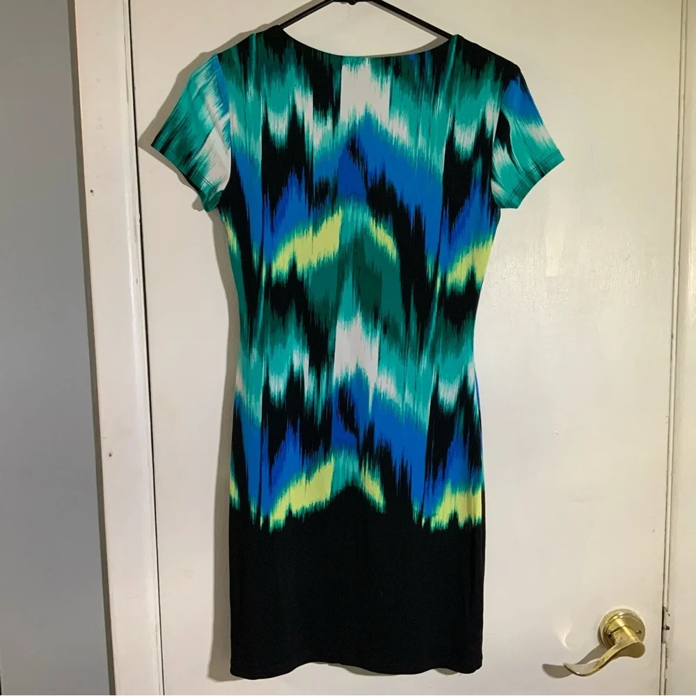 J-Lo Zig Zag Colorful Bodycon Cap Sleeve Mini Dress SZ XS - Picture 9 of 11